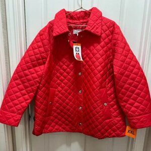 New Anne Klein Quilted Snap Up Walker Jacket Women's Size XXL Red Cottagecore